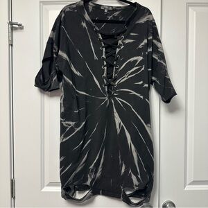 Missguided Black and Gray Tie-Dye Front Lace-Up Design Dress